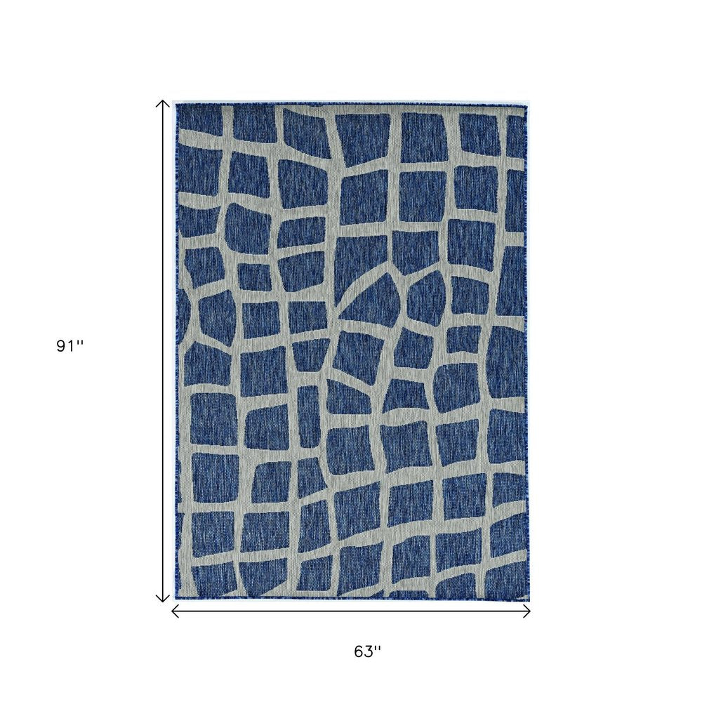 5' X 8' Blue Or Grey Abstract Panels Area Rug