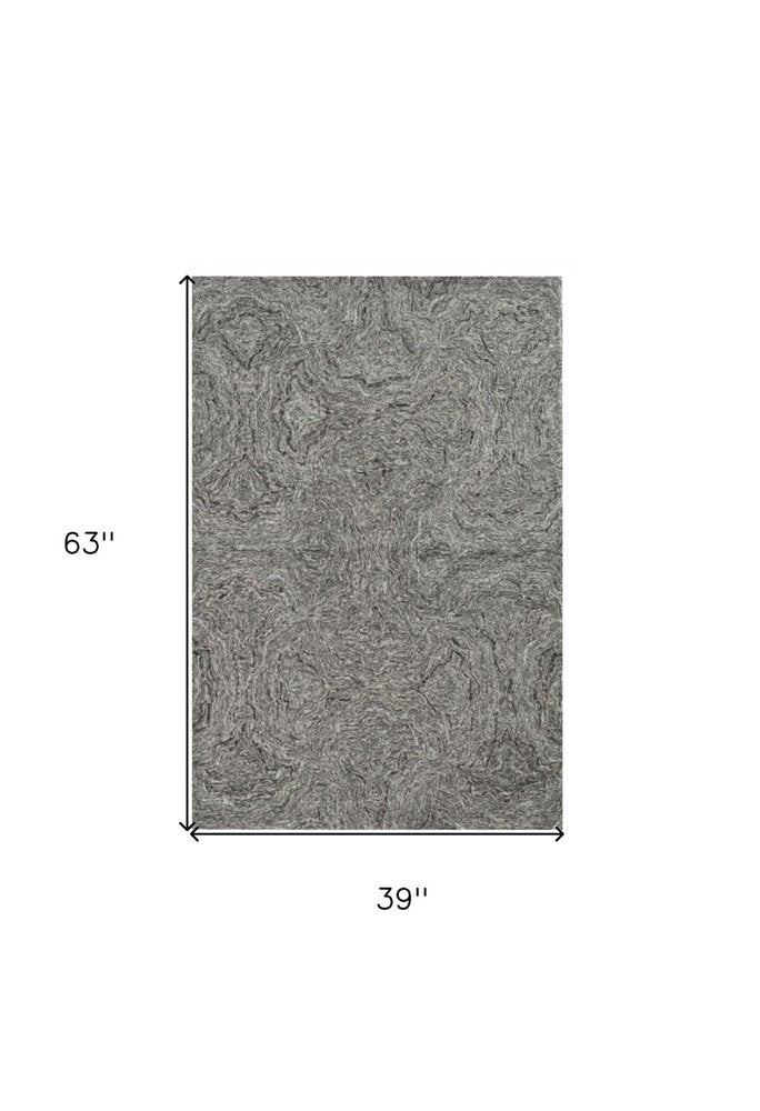 3' X 5' Gray And Dark Gray Abstract Hand Tufted Area Rug