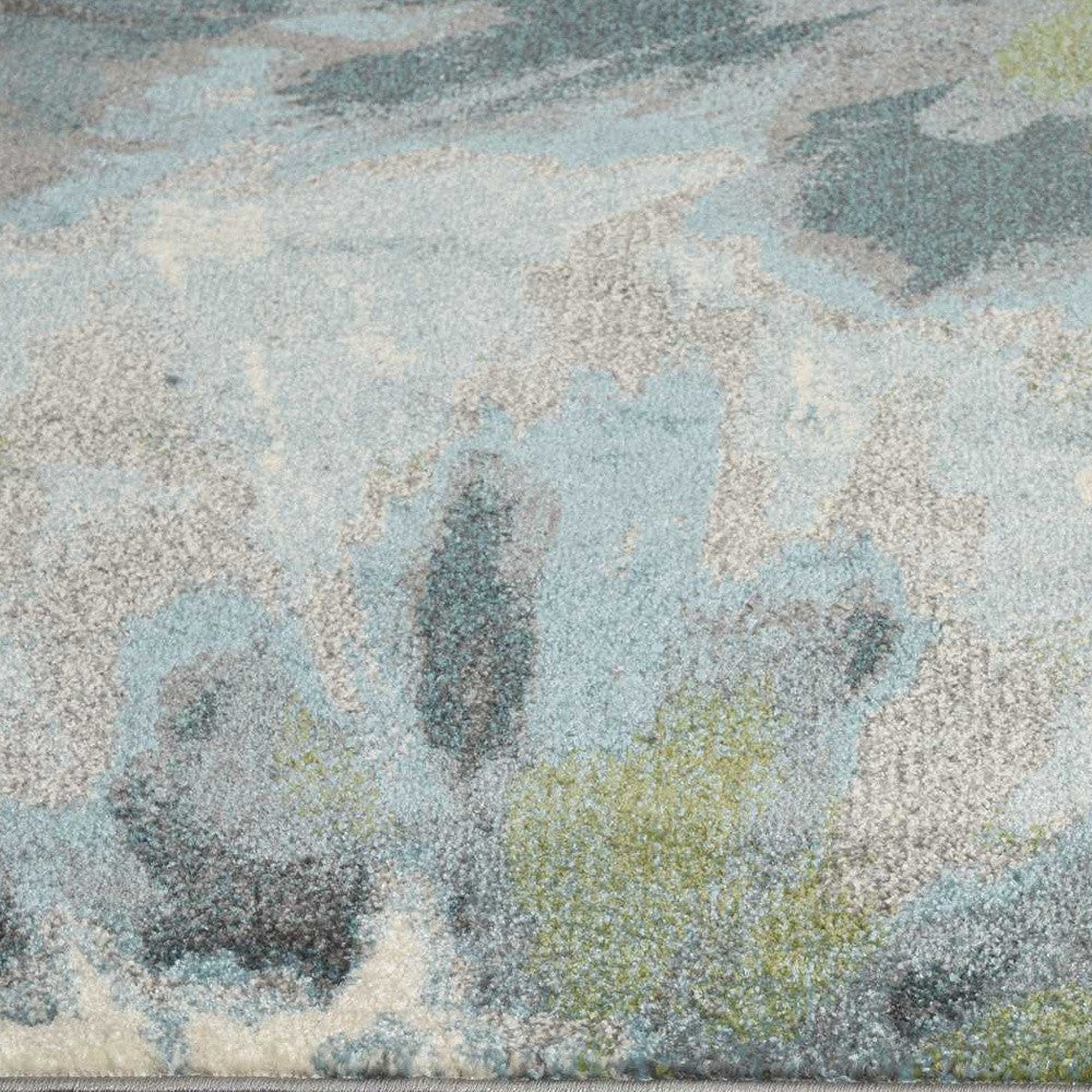 3' X 5' Teal Watercolor Leaves Area Rug
