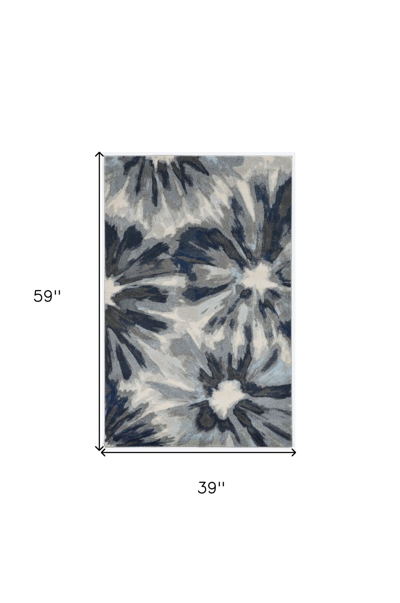 3' X 5' Ivory and Blue Floral Area Rug