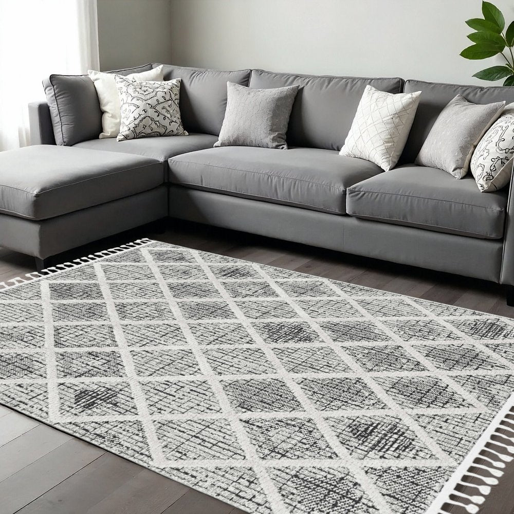 12' X 15' Cream And Charcoal Geometric Area Rug