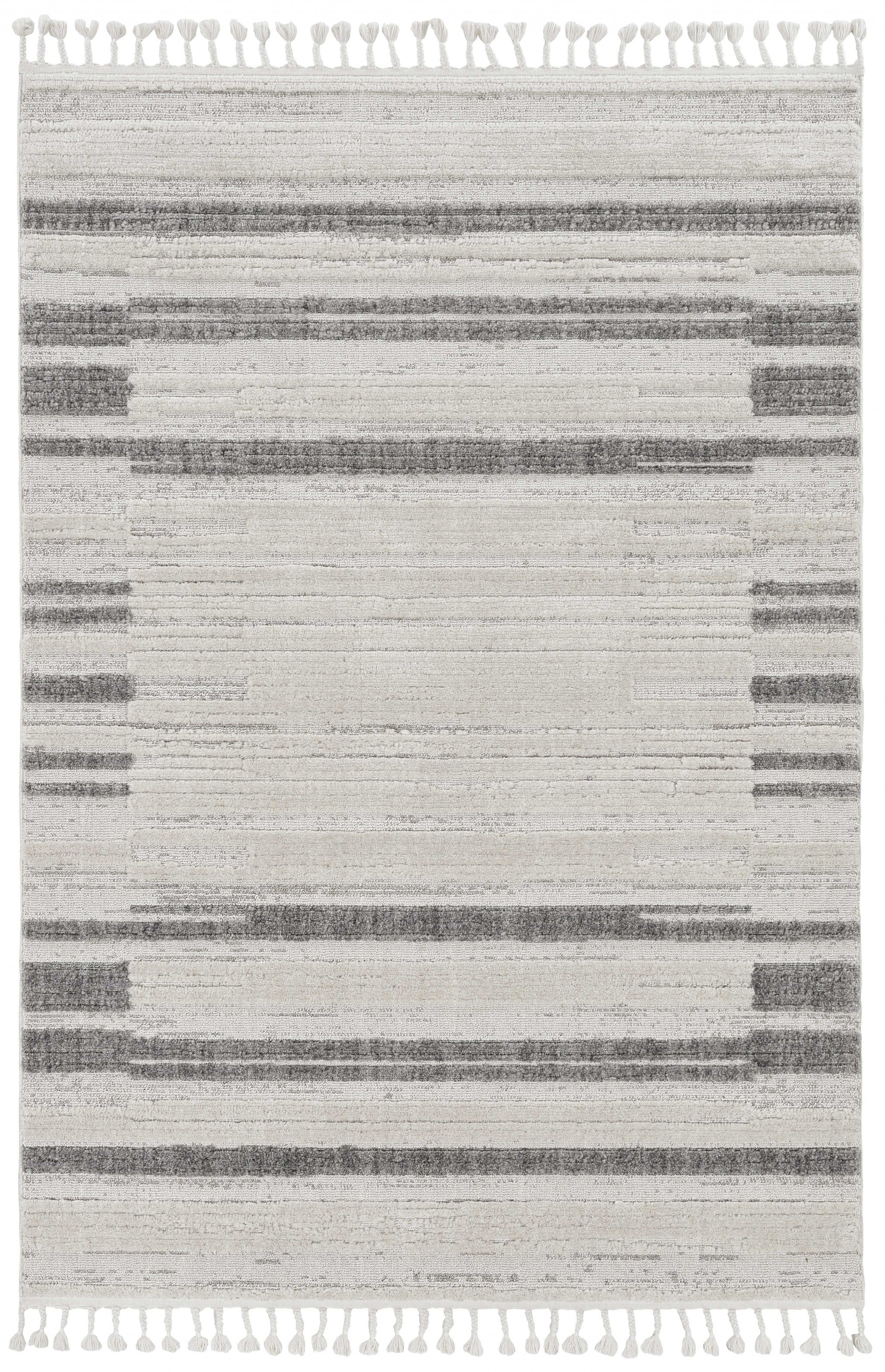 144 X 180 Ivory  Grey Polyester Rug