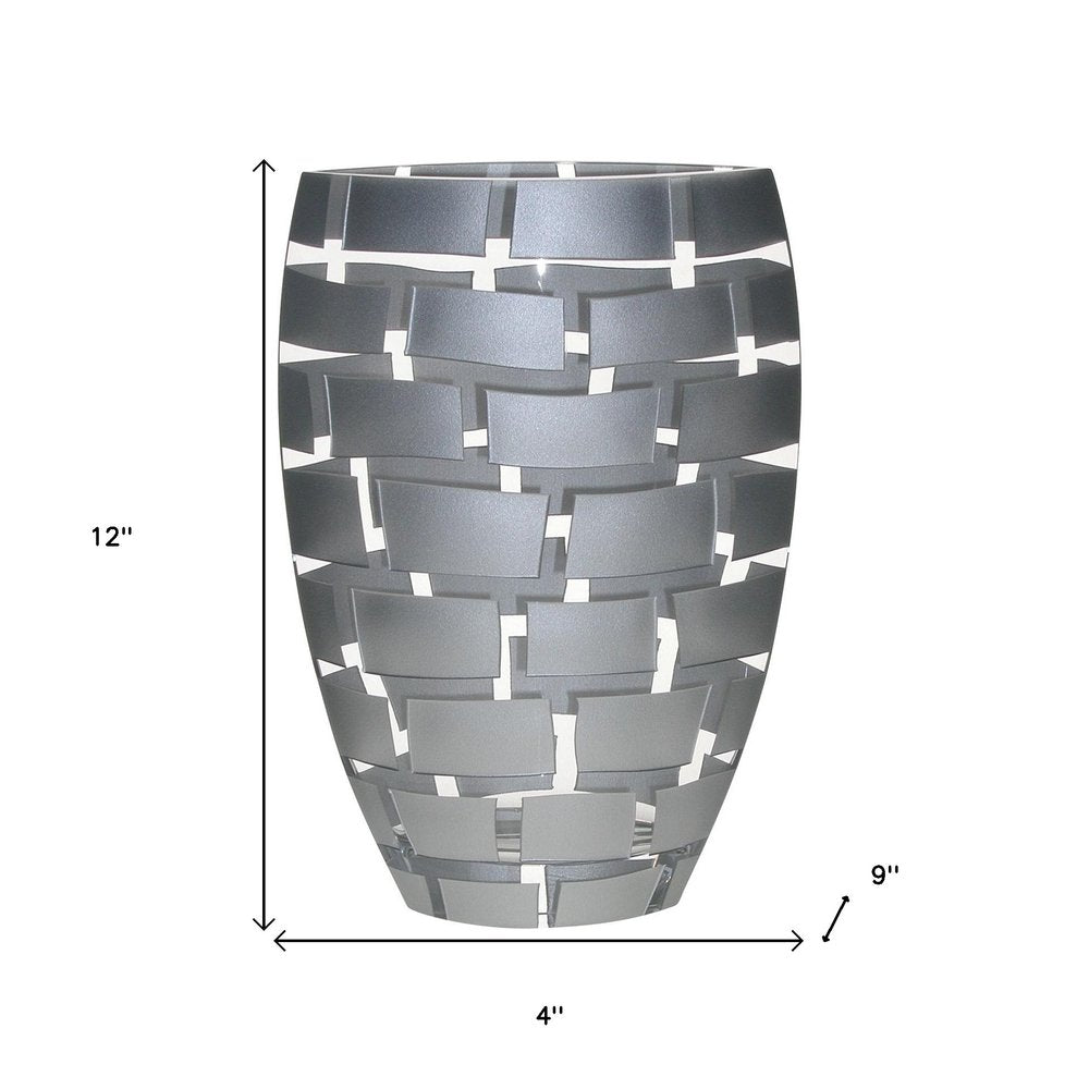 12" Silver And Clear Geometric Oval Lead Free Crystal Table Vase