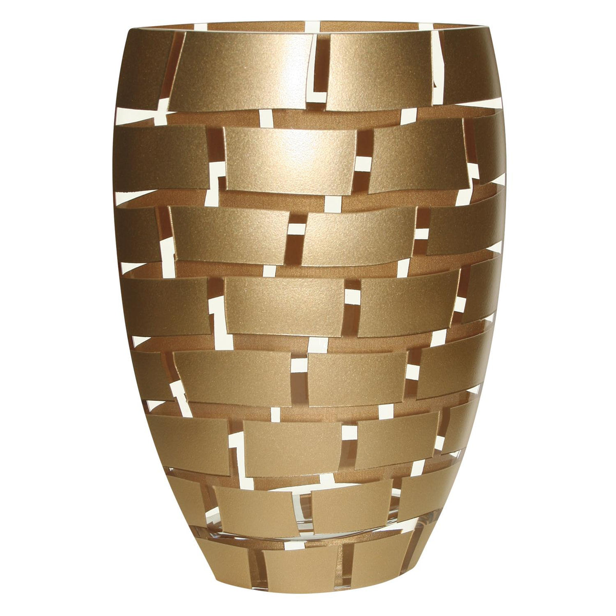 12" Gold And Clear Geometric Oval Lead Free Crystal Table Vase