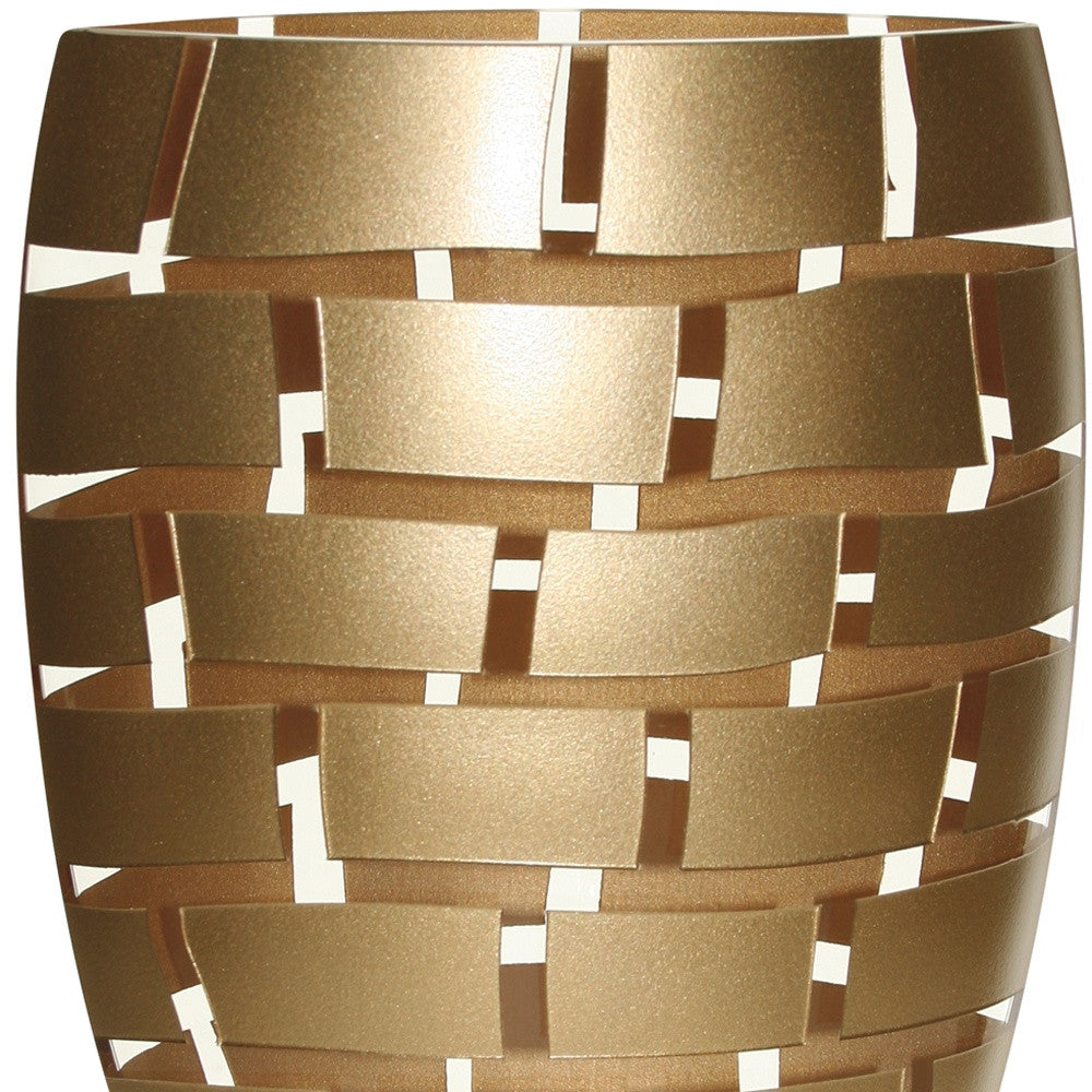 12" Gold And Clear Geometric Oval Lead Free Crystal Table Vase