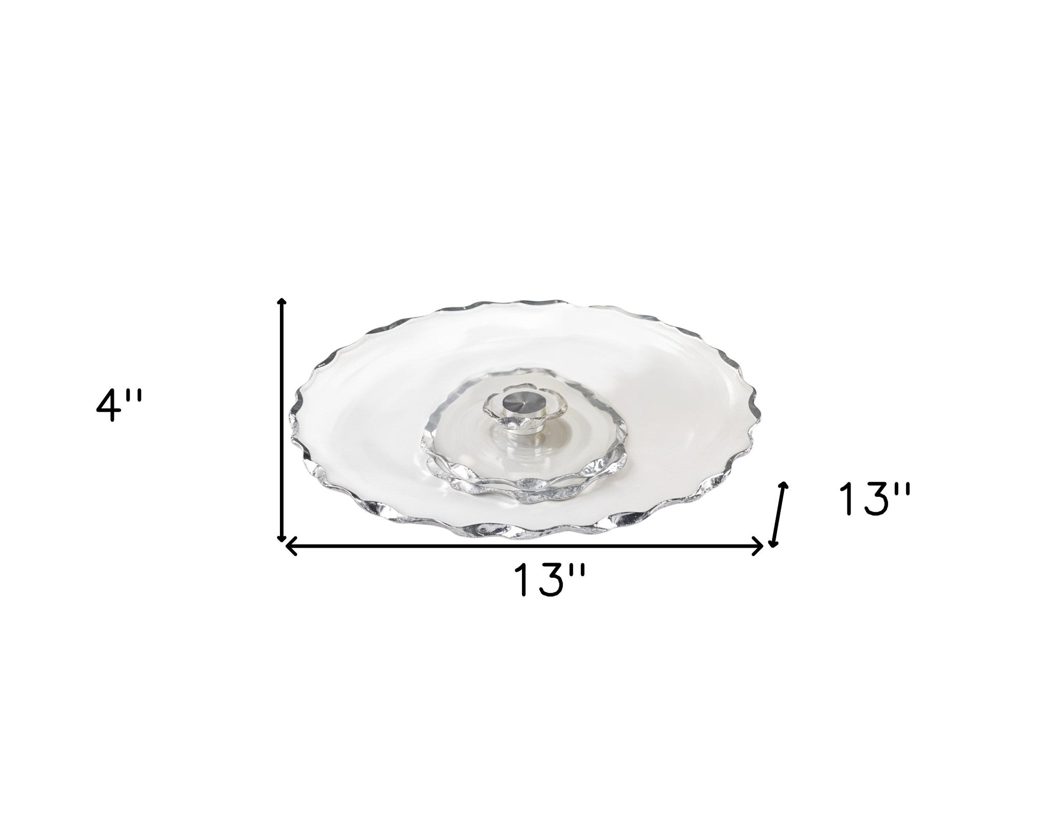 13" Clear And Silver Round Glass Hand Finished Lazy Susan