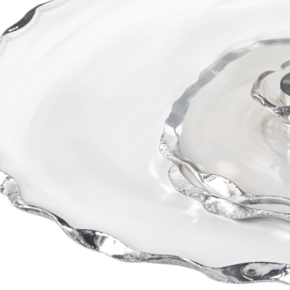 13" Clear And Silver Round Glass Hand Finished Lazy Susan