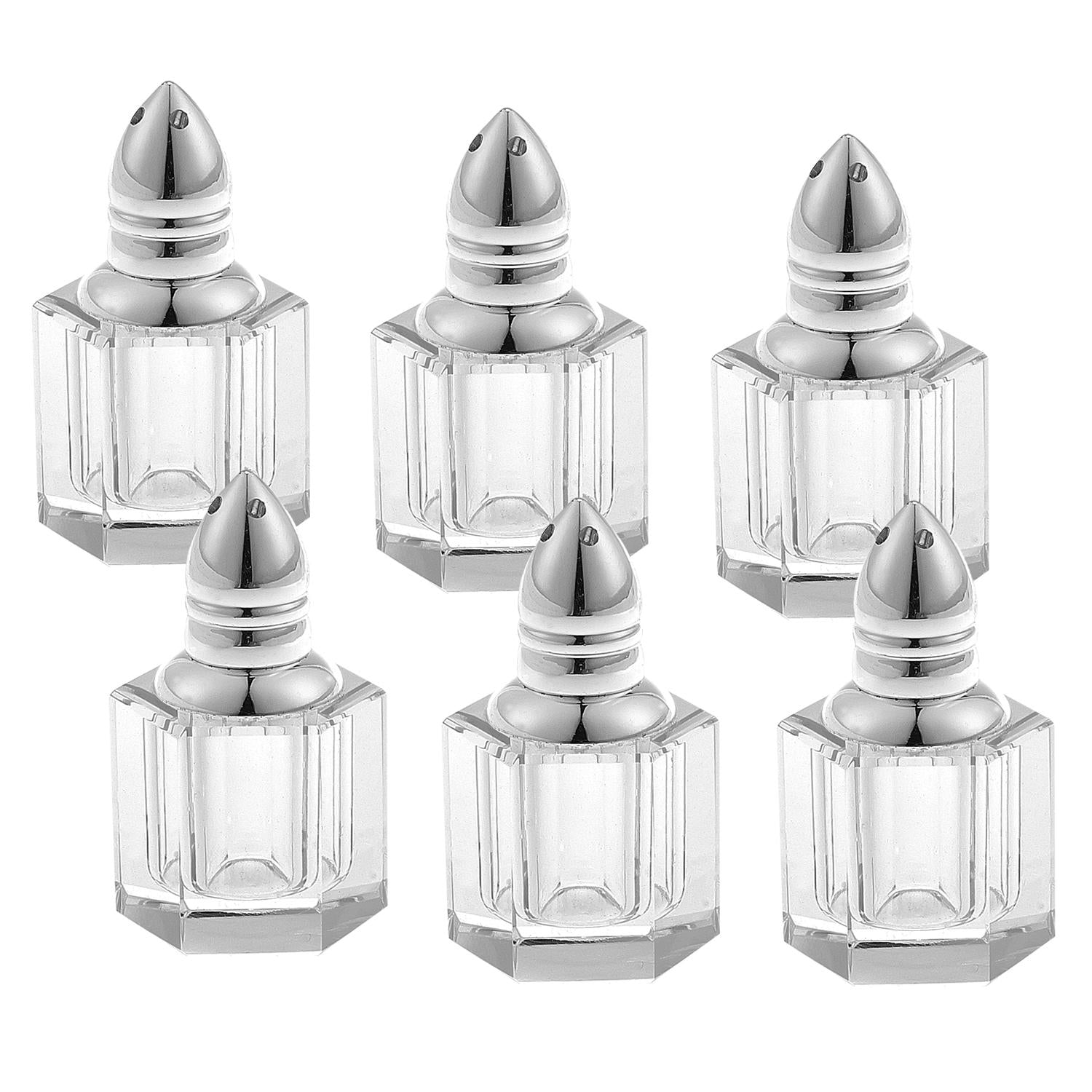 Set of Six Clear And Silver Cut Crystal Individual Salt and Pepper Shakers