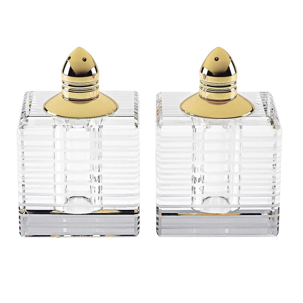 Set of Two Clear And Gold Crystal Striped Pepper Shakers