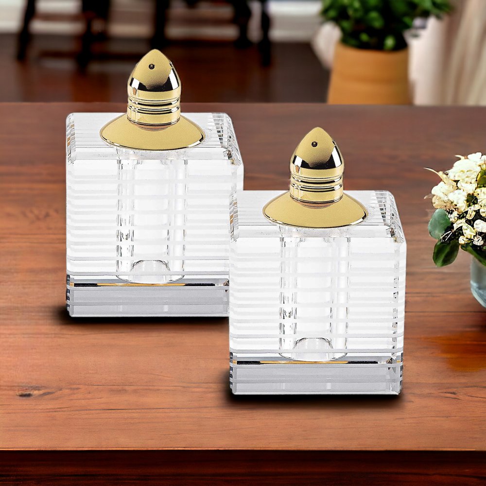 Set of Two Clear And Gold Crystal Striped Pepper Shakers