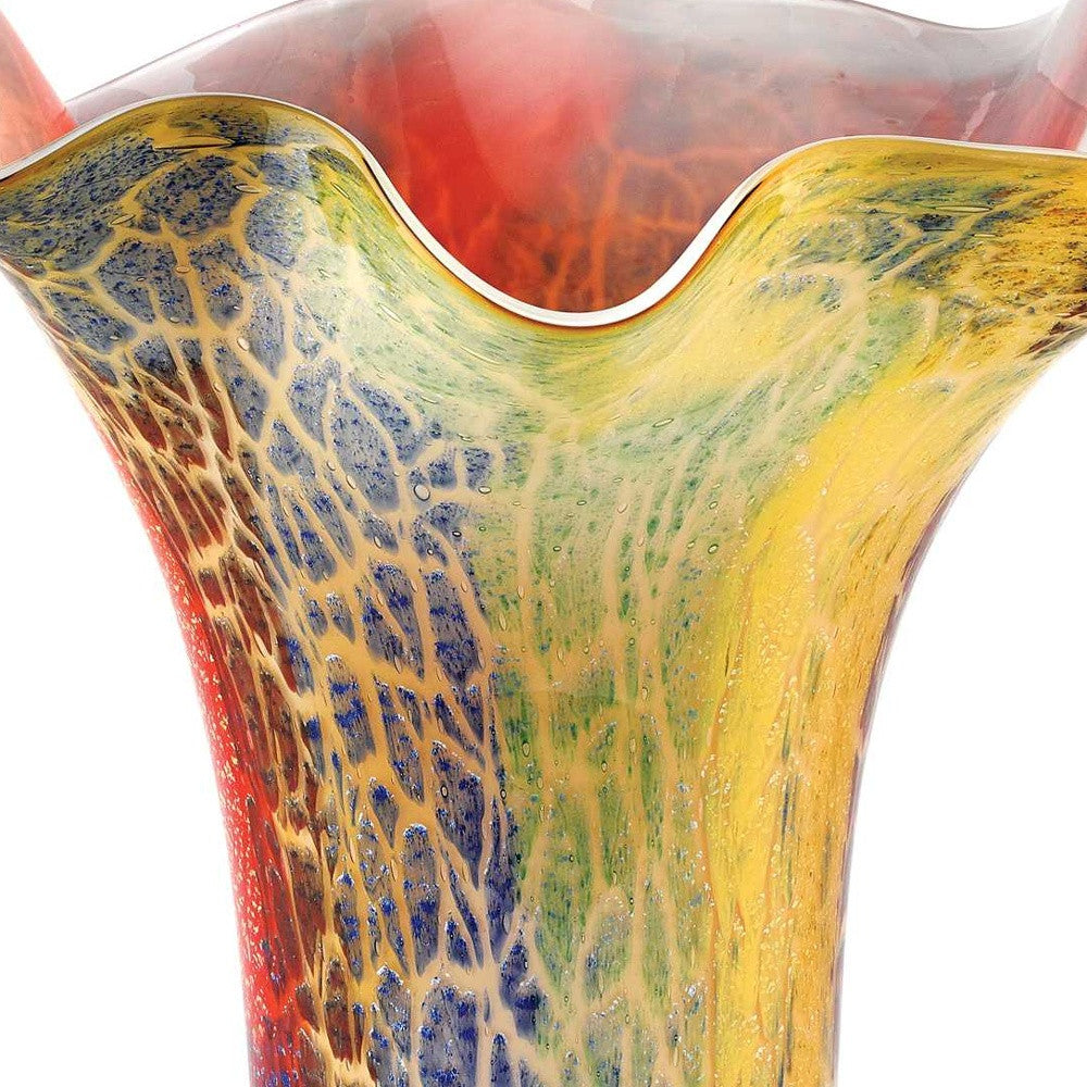17" Red and Yellow Glass Abstract Novelty Table Vase