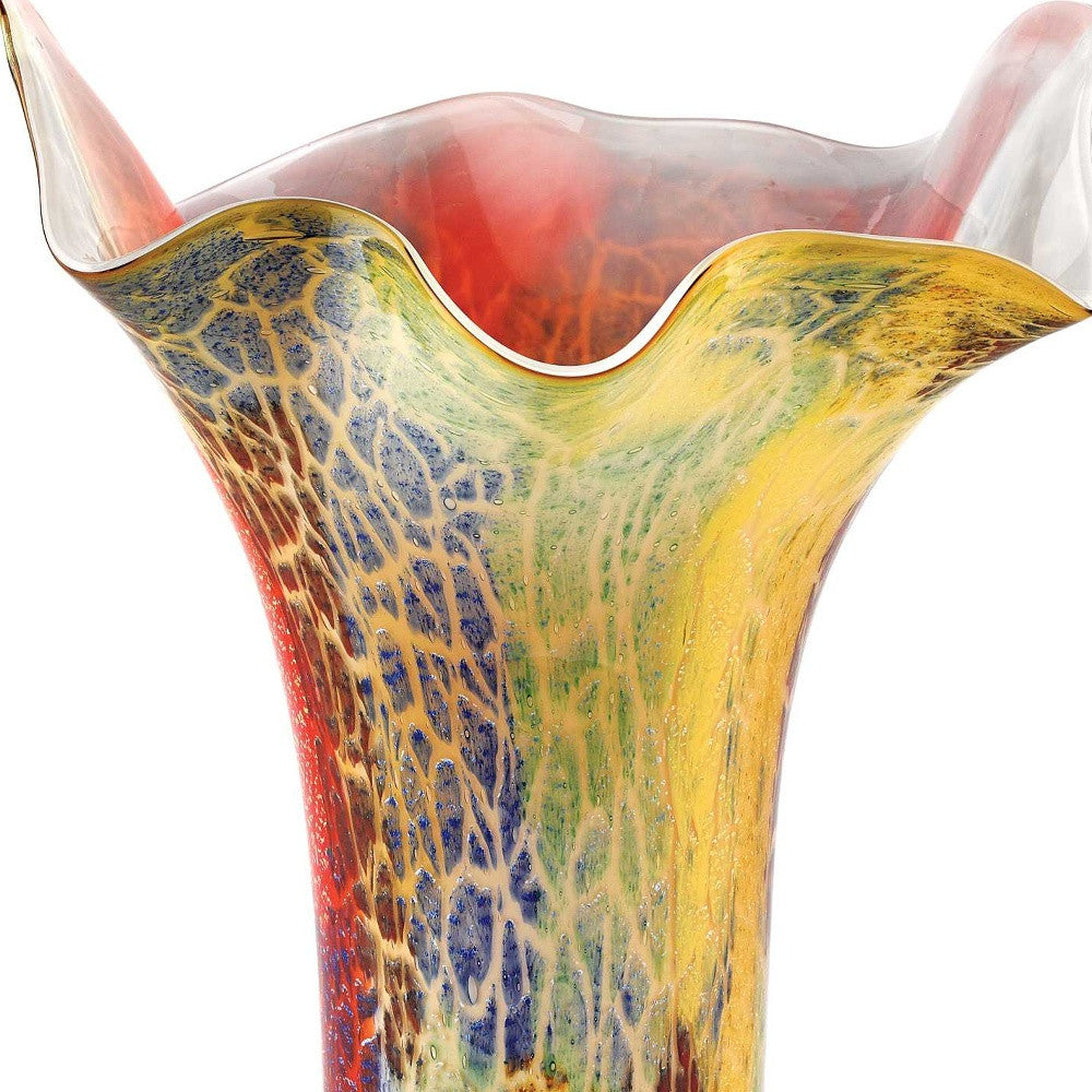 17" Red and Yellow Glass Abstract Novelty Table Vase