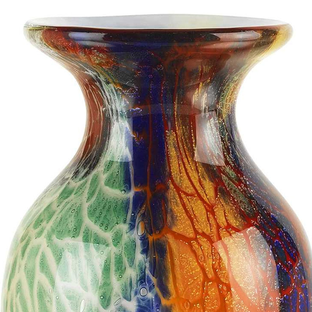11" Blue Green And Orange Urn Murano Glass Table Vase