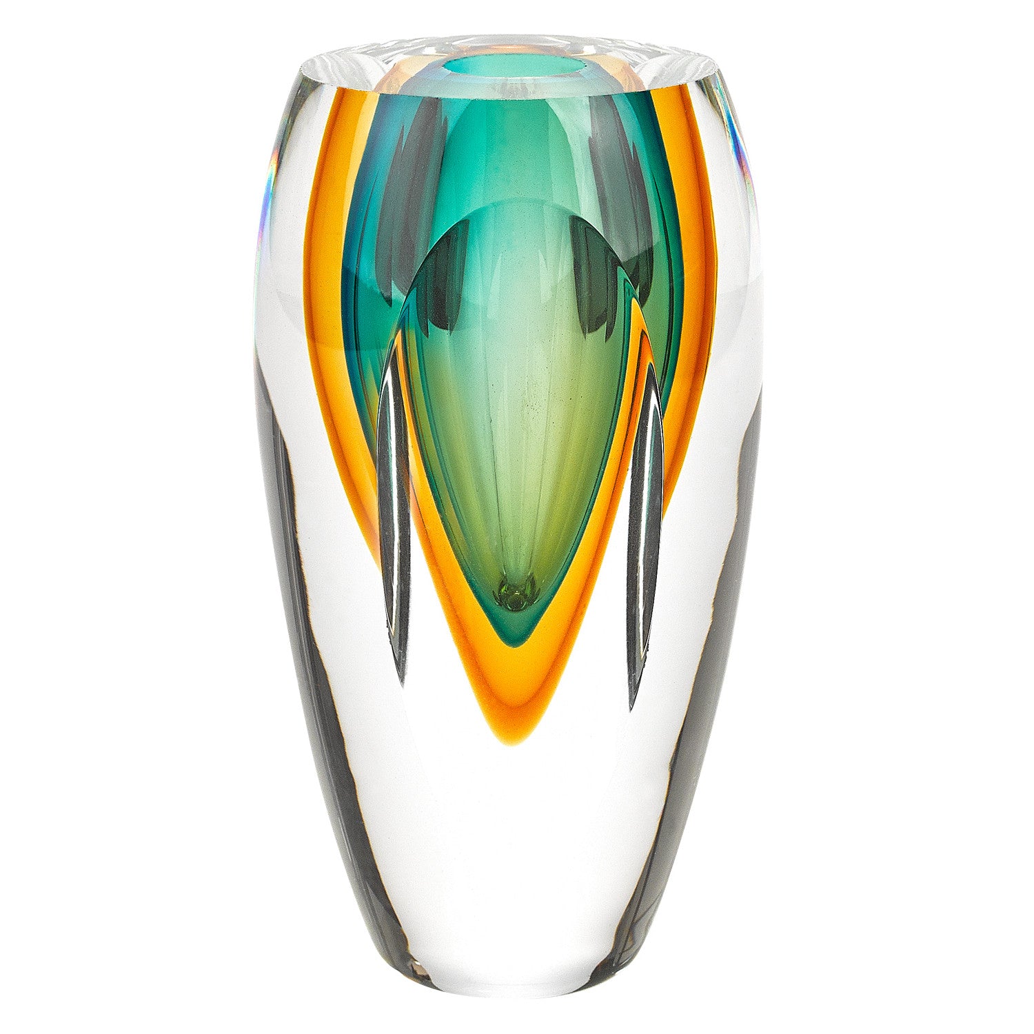 6" Clear Amber and Green Abstract Murano Glass Table Vase