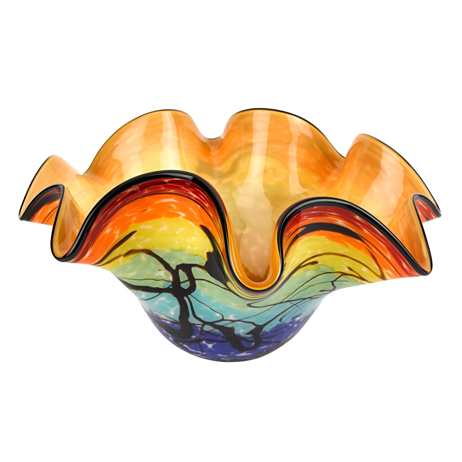 17 Mouth Blown Floppy Design Art Glass Centerpiece Bowl