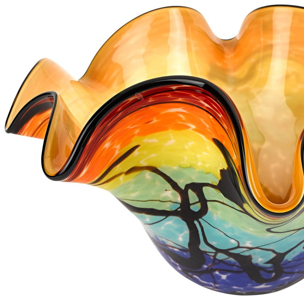 17 Mouth Blown Floppy Design Art Glass Centerpiece Bowl