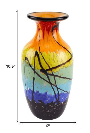 10.5 Mouth Blown Art Glass Urn Shape Decorative Vase