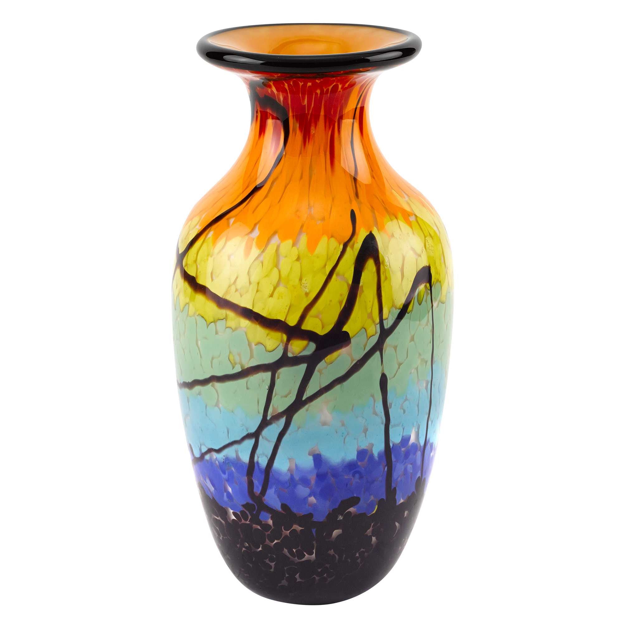 10.5 Mouth Blown Art Glass Urn Shape Decorative Vase