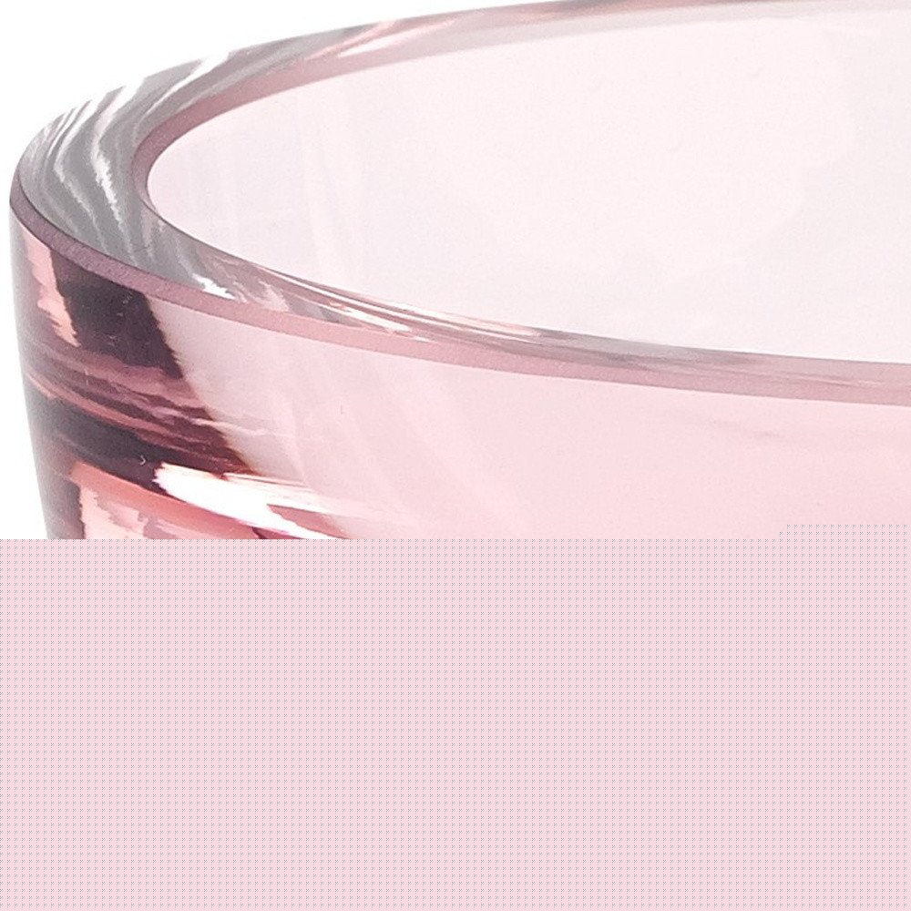 6" Pink Mouth Blown Crystal Thick Walled Bowl