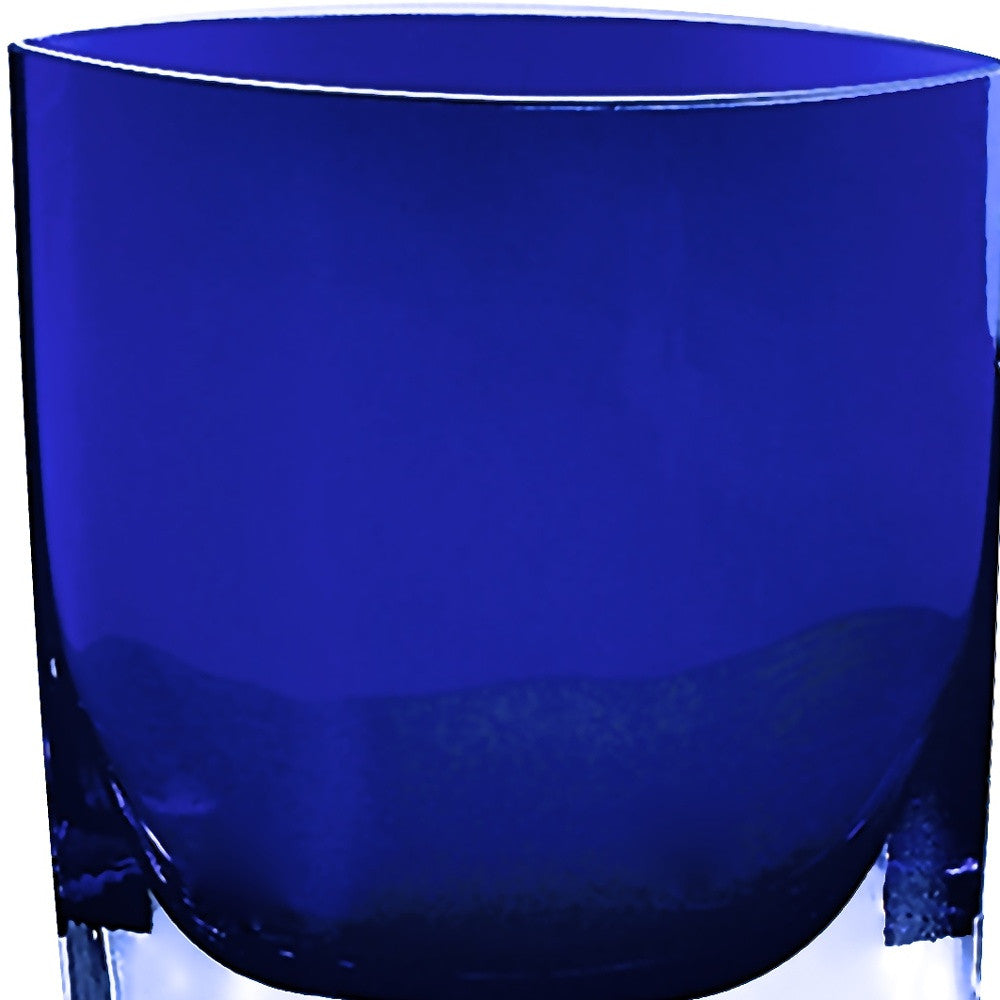 8" Cobalt And Clear Oval Lead Free Crystal Table Vase