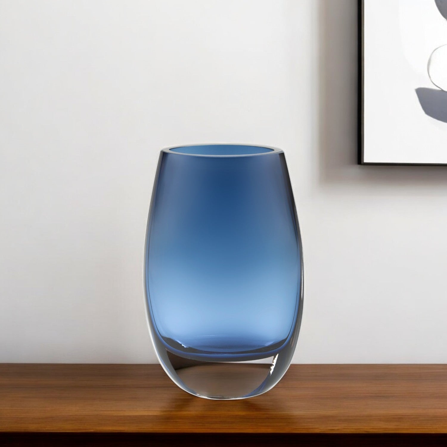 8" Midnight Blue And Clear Oval Lead Free Crystal Table Vase