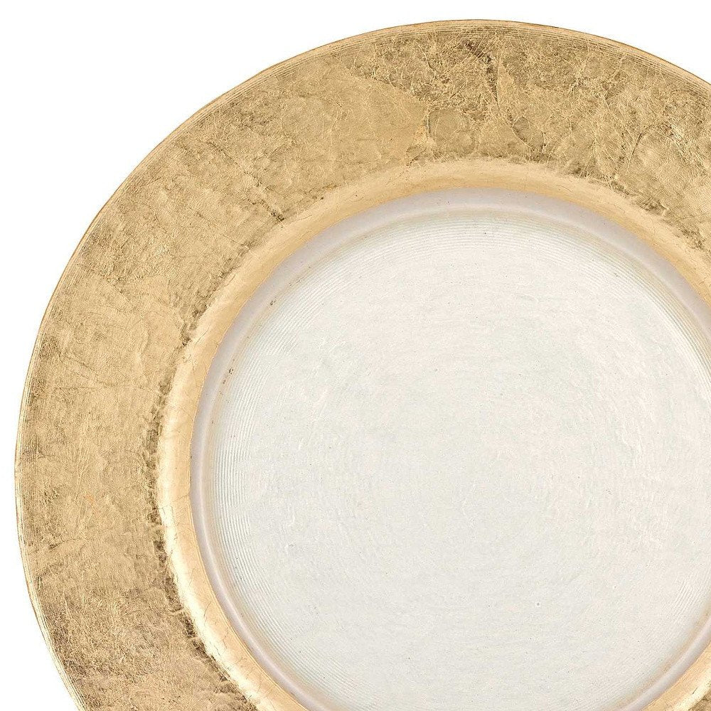 13" Clear And Gold Round Glass Handmade Charger Plate