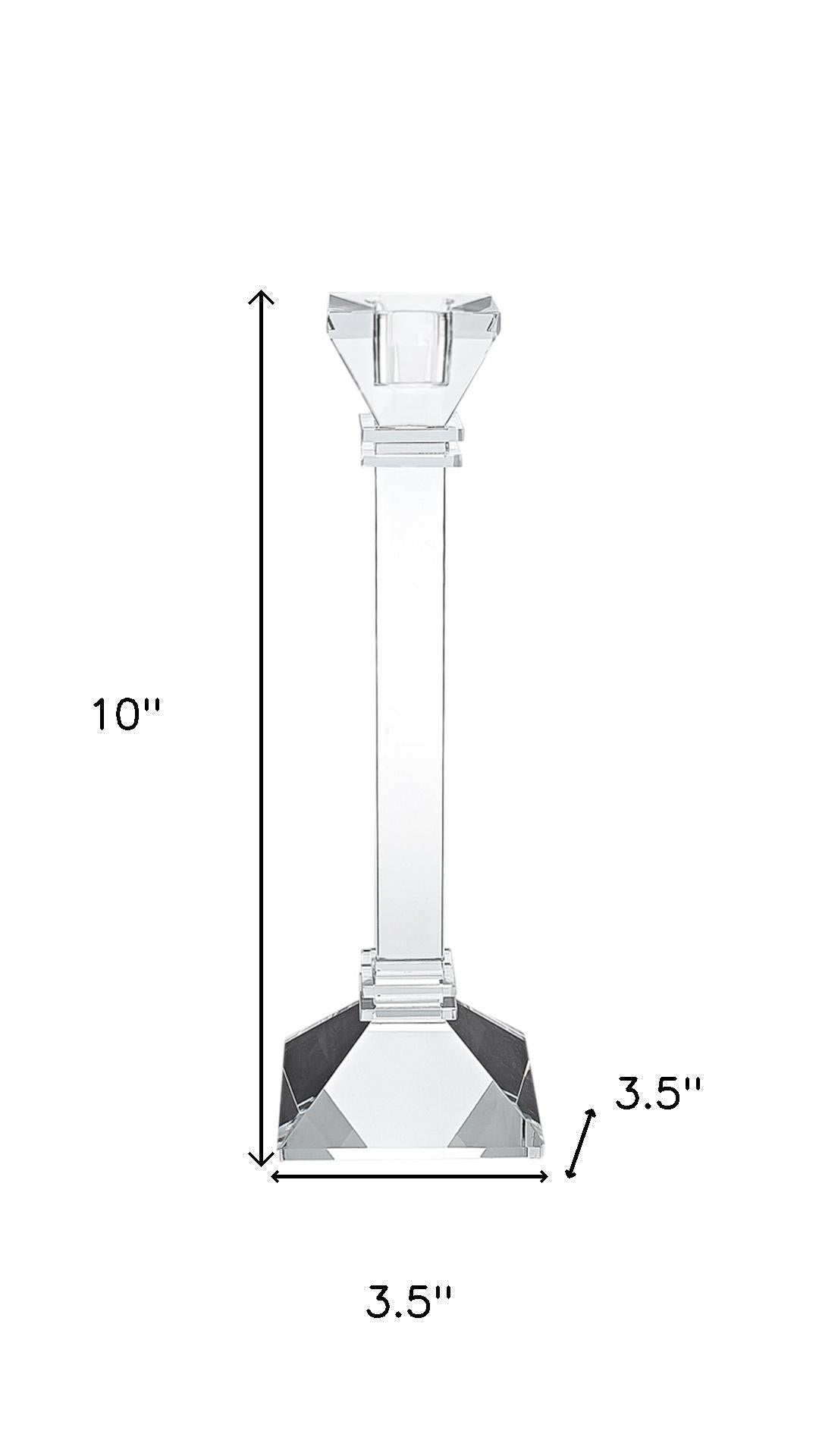 Set of Two Clear Crystal Tabletop Taper Candlesticks