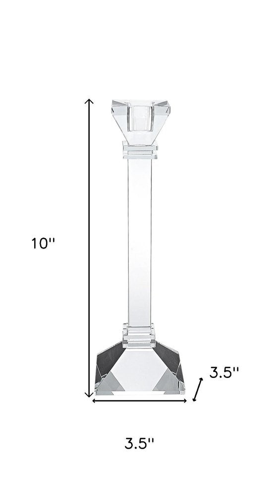 Set of Two Clear Crystal Tabletop Taper Candlesticks