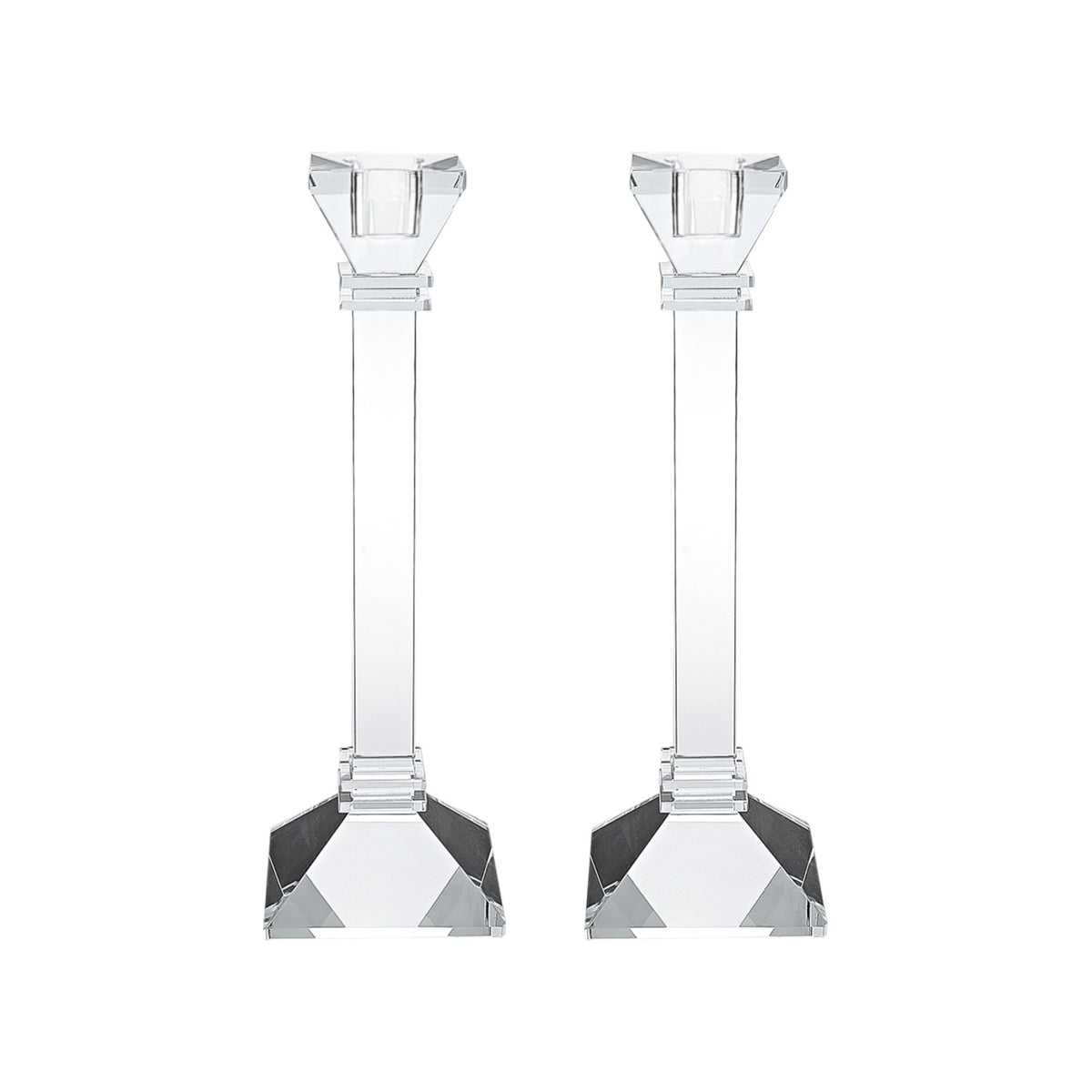 Set of Two Clear Crystal Tabletop Taper Candlesticks