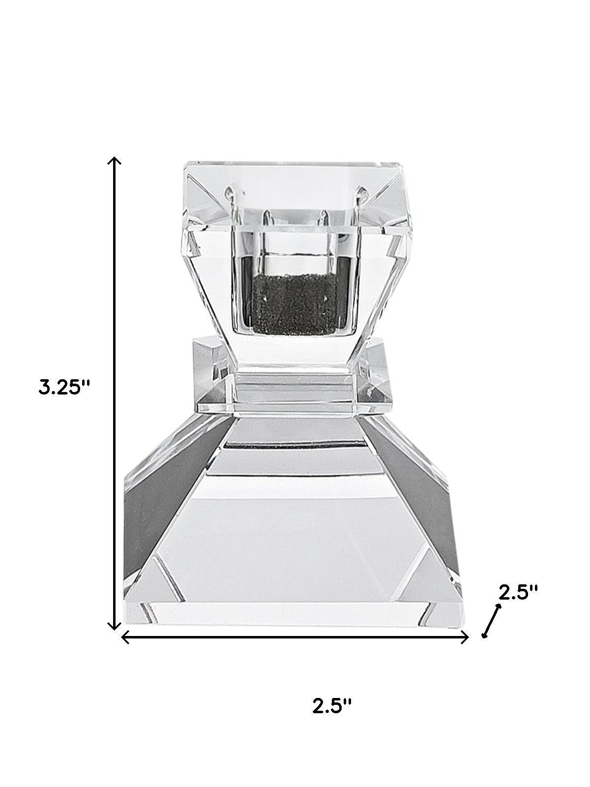 Set of Two Clear Crystal Tabletop Taper Candlesticks