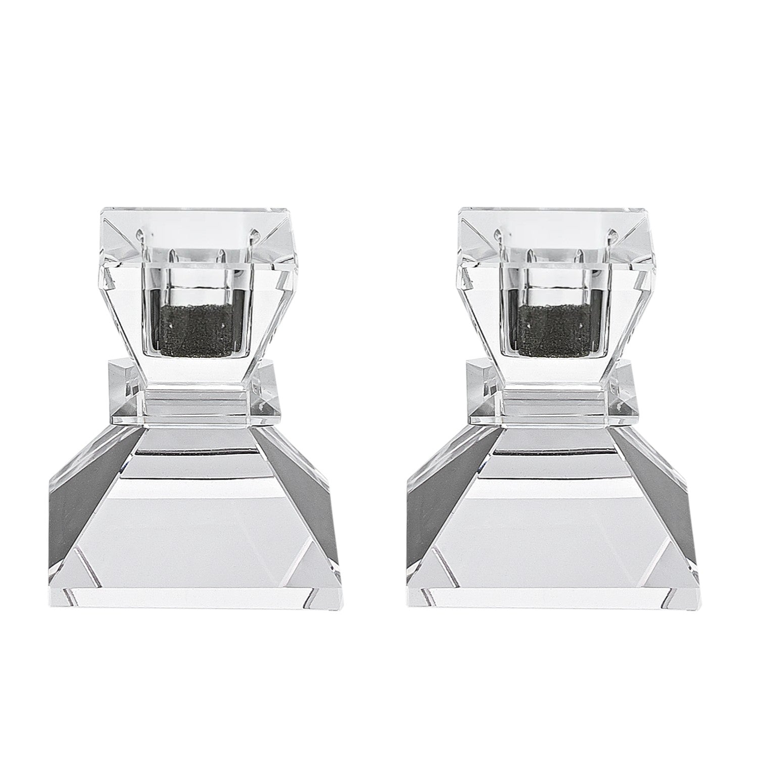 Set of Two Clear Crystal Tabletop Taper Candlesticks