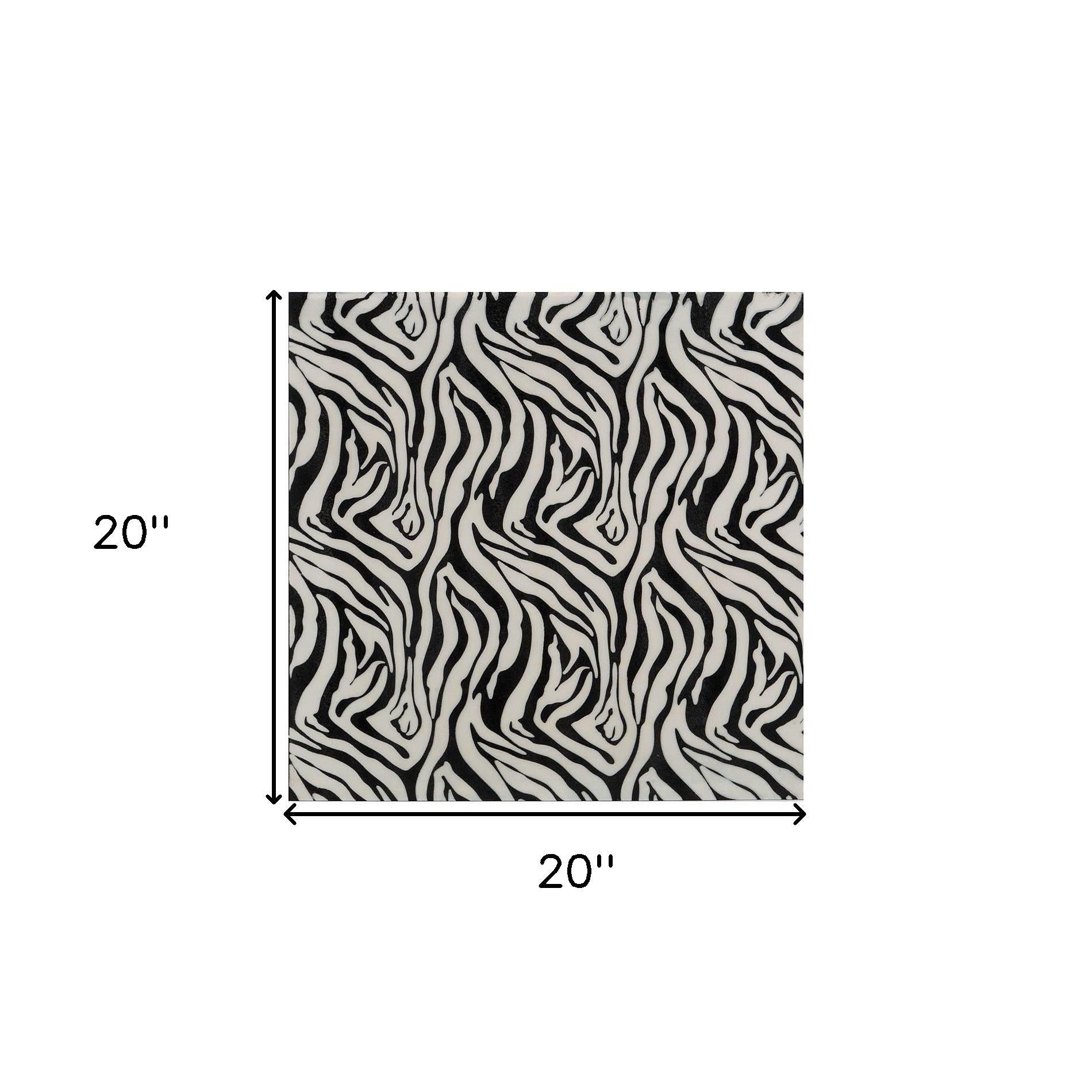 20" Black And White Zebra Iron And Resin Square Hanging Wall Tile