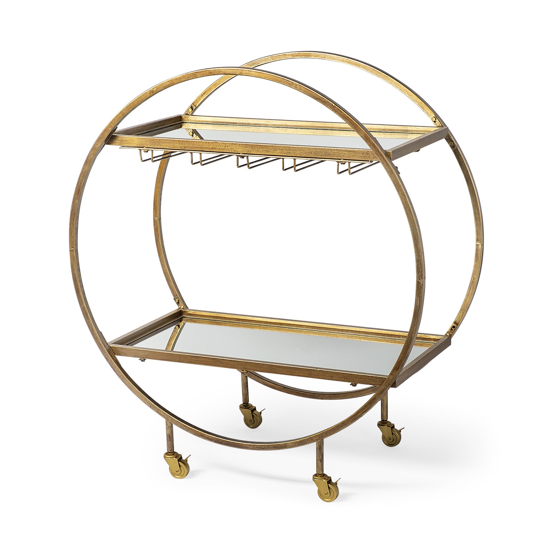 Gold 36" Round Rolling Kitchen Cart With Storage