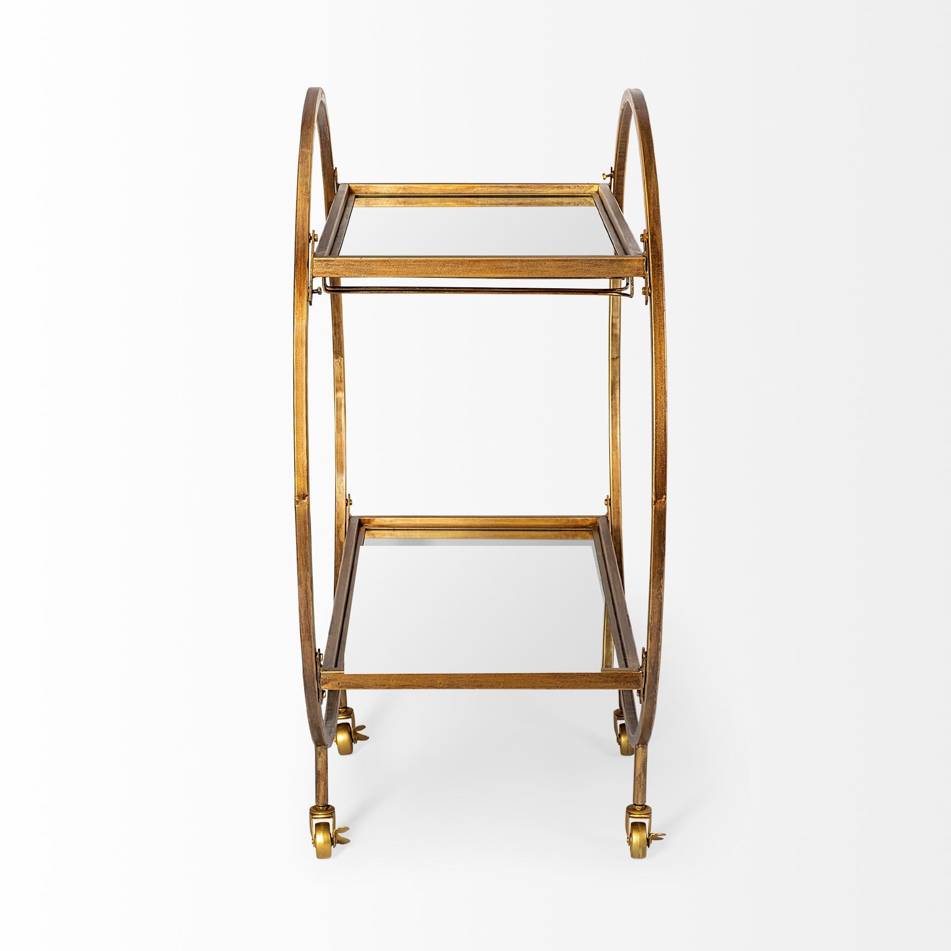 Gold 36" Round Rolling Kitchen Cart With Storage