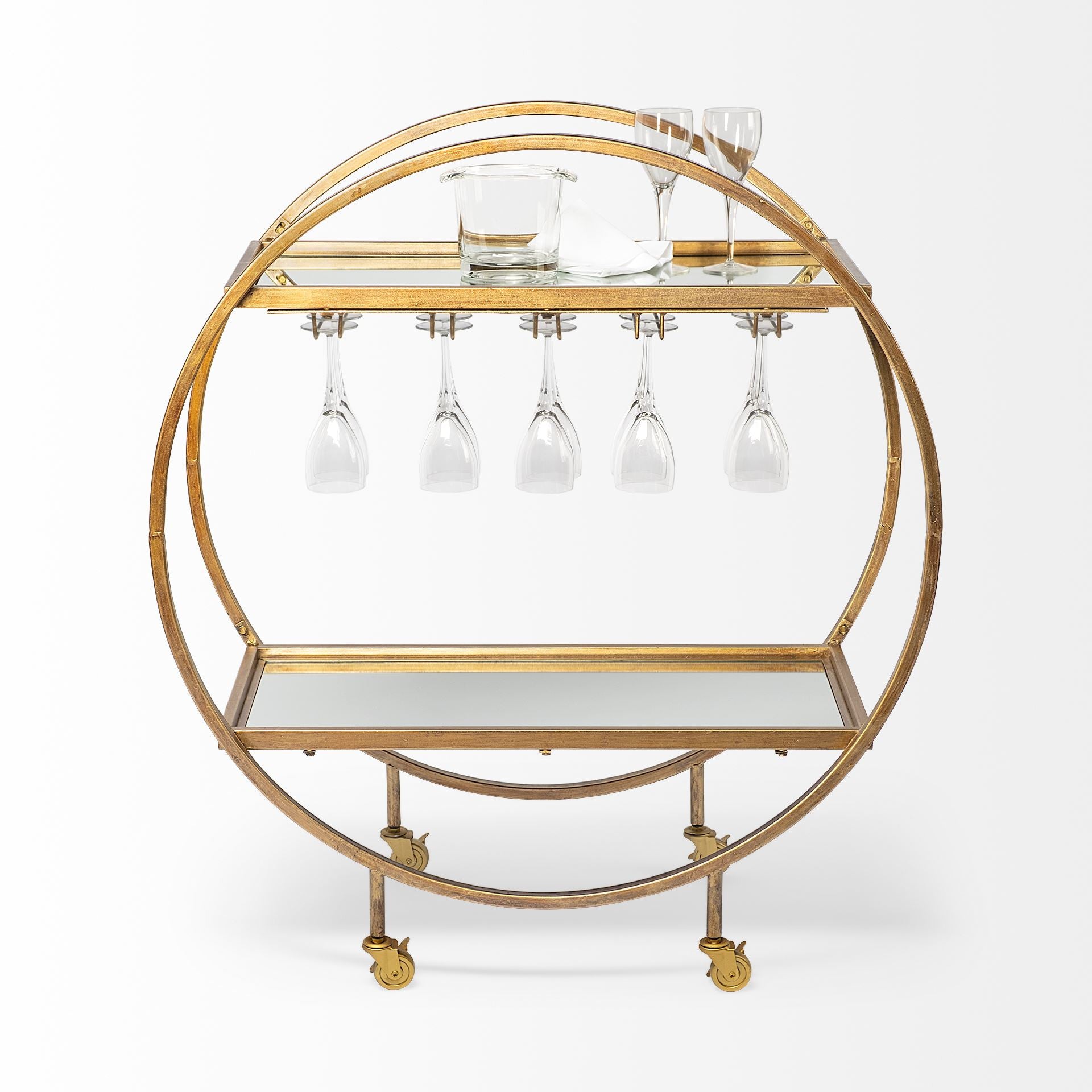 Gold 36" Round Rolling Kitchen Cart With Storage
