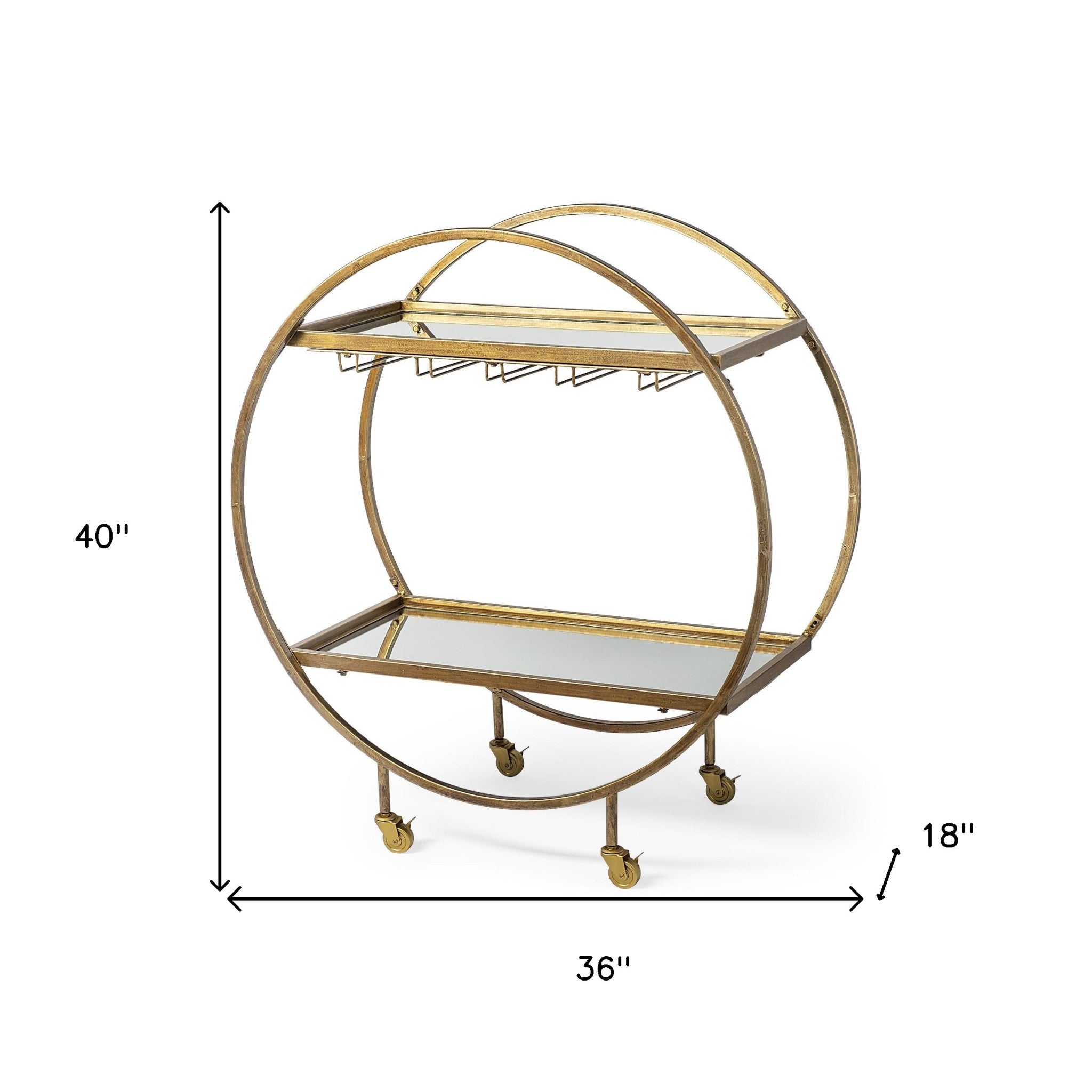 Gold 36" Round Rolling Kitchen Cart With Storage