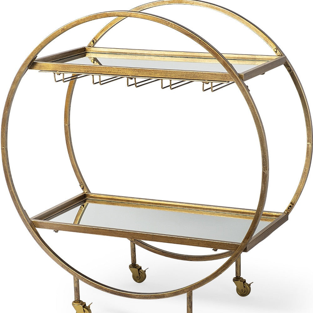 Gold 36" Round Rolling Kitchen Cart With Storage