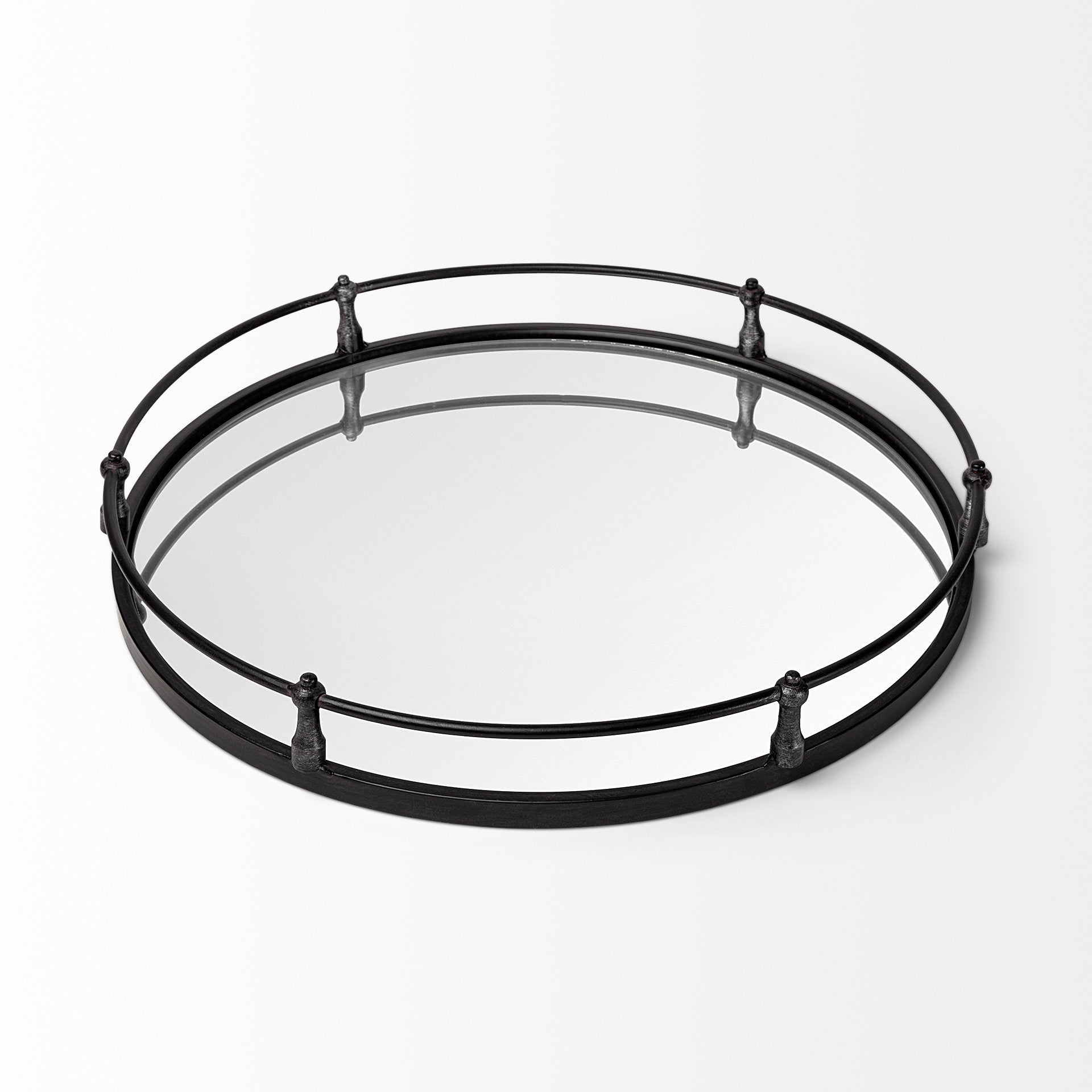 24" Silver Round Metal Indoor Outdoor Tray With Handles