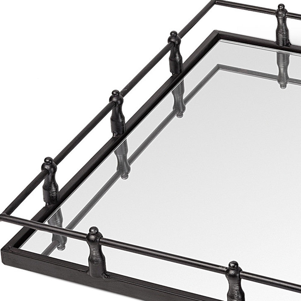 Natural Finish Metal With Mirrored Glass Bottom And Railing Handle Tray