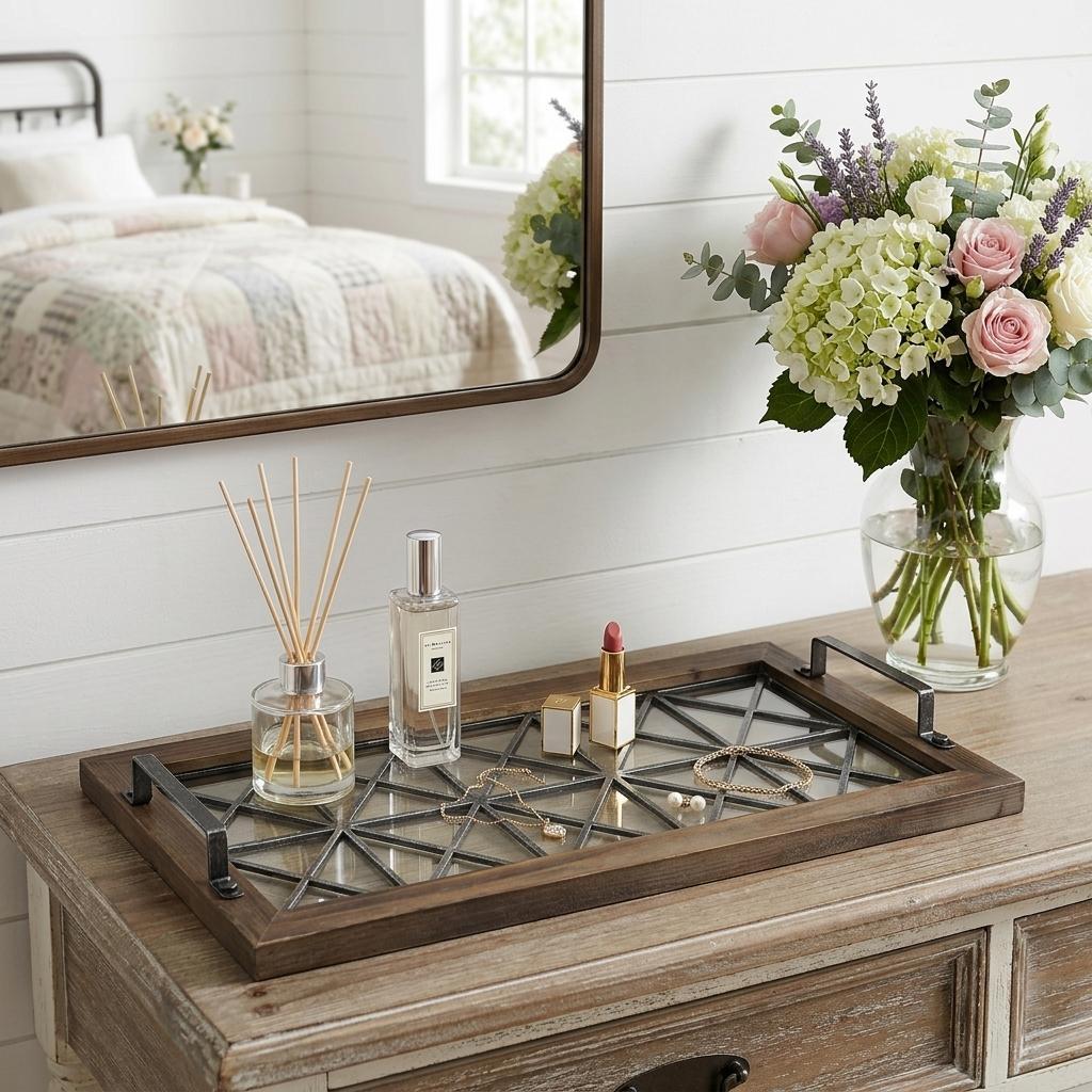 28" Brown Wood Indoor Outdoor Tray With Handles
