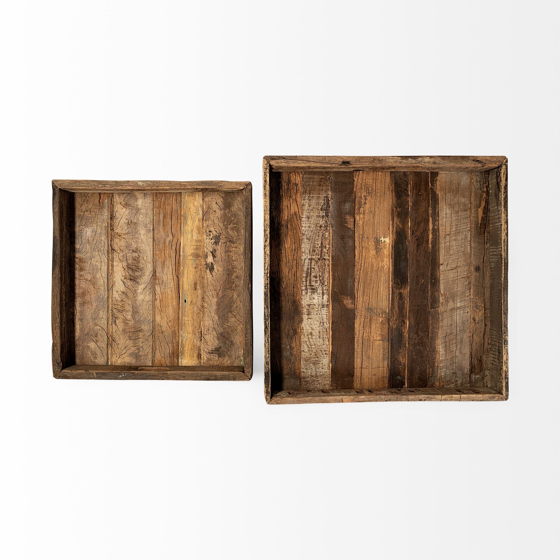 24" Brown Square Reclaimed Wood Tray With Handles