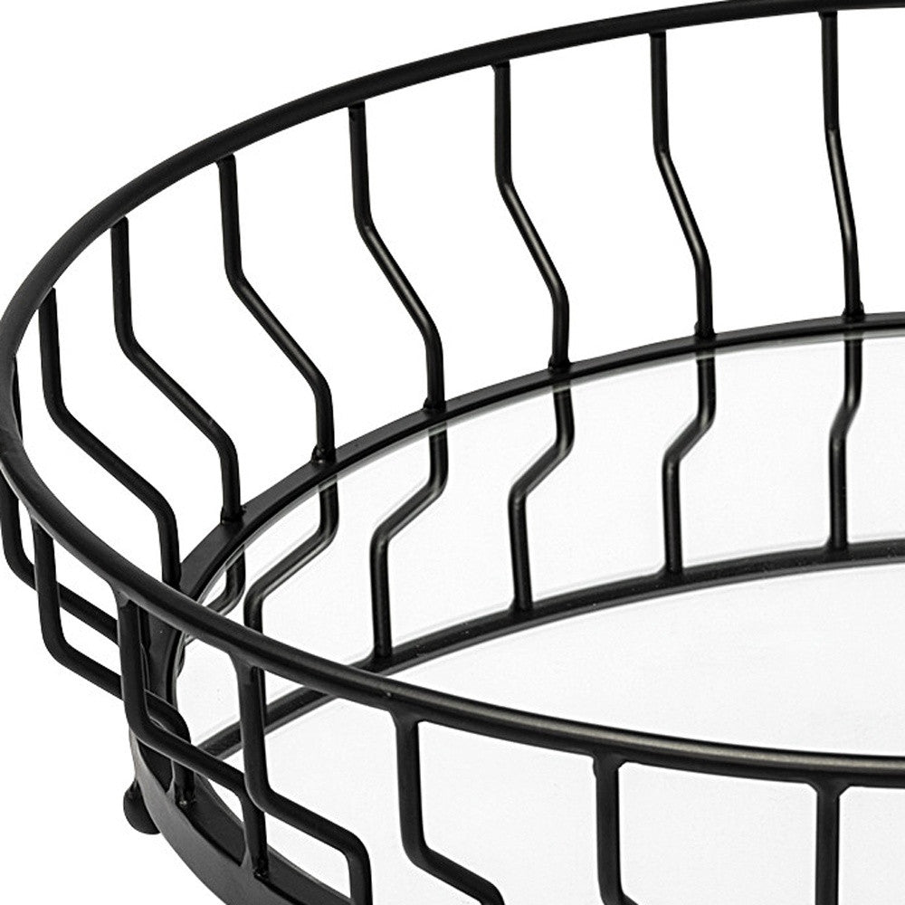 20" Black Round Metal Indoor Outdoor Serving Tray With Handles