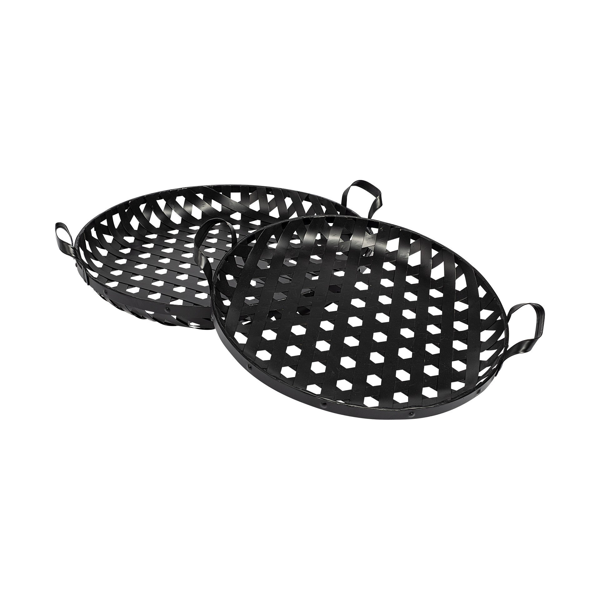 Set Of 2 Matte Black Metal With Interweaved Bottom Trays