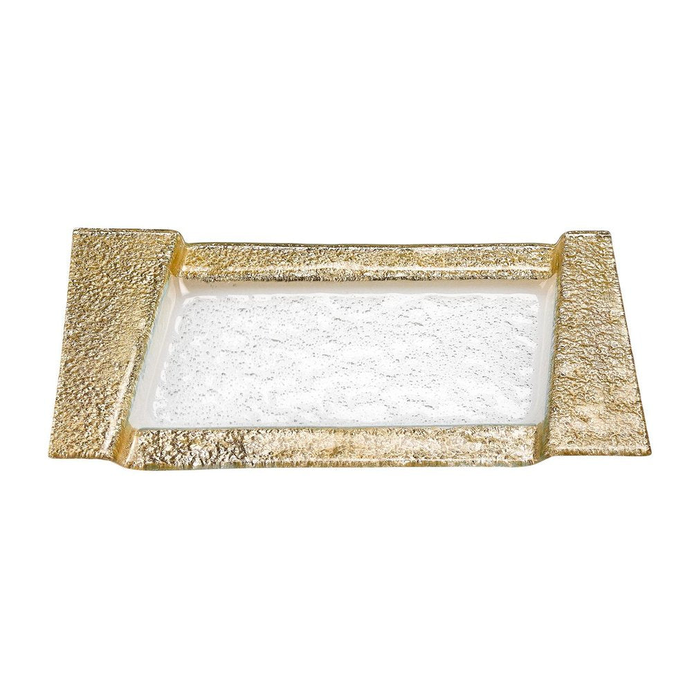 13" Clear And Gold Glass Snack Or Vanity Tray