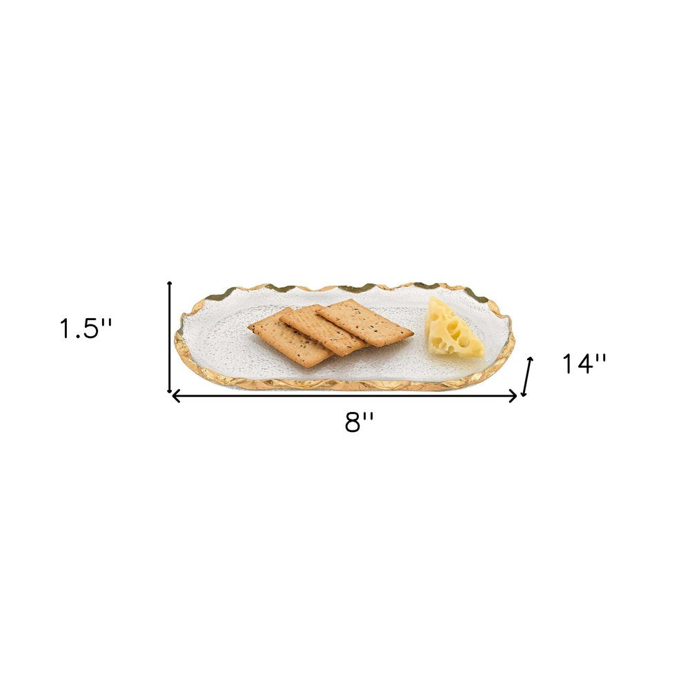 14 Glass Oval Edge Gold Leaf Platter
