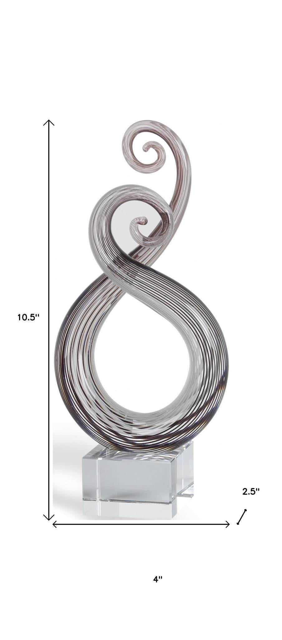 11" Clear and Brown Murano Glass Modern Abstract Tabletop Sculpture