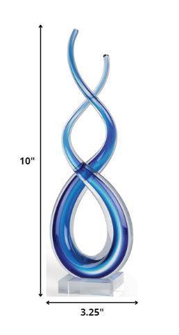 11" Clear and Blue Murano Glass Modern Abstract Tabletop Sculpture