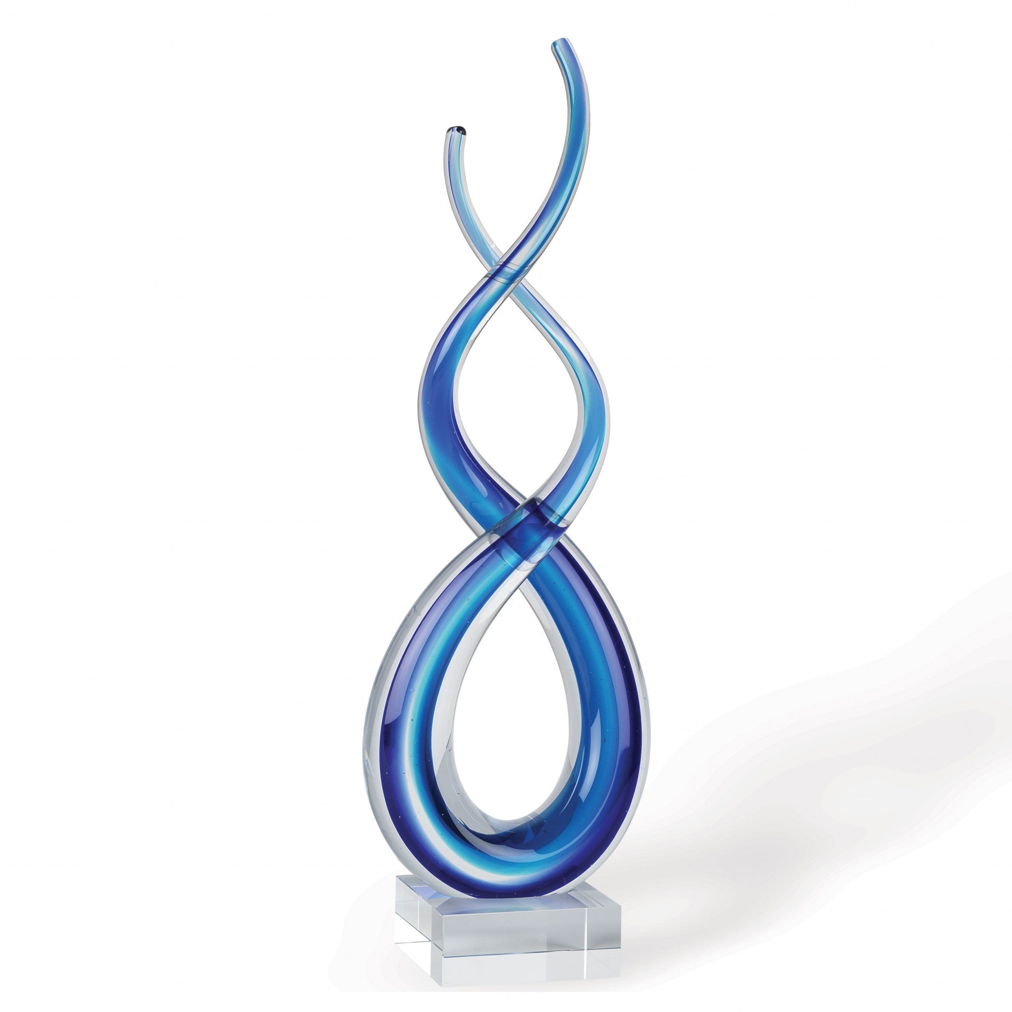 11" Clear and Blue Murano Glass Modern Abstract Tabletop Sculpture