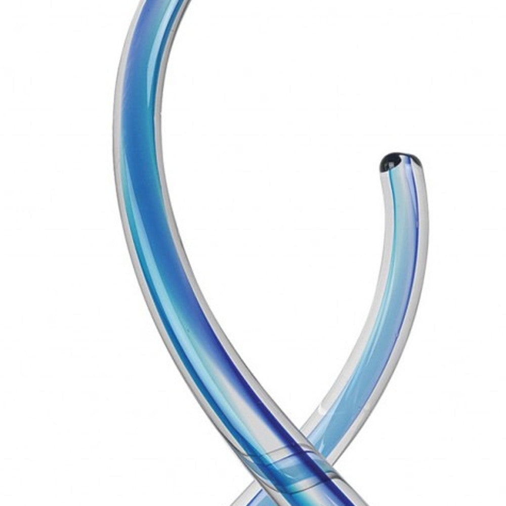 11" Clear and Blue Murano Glass Modern Abstract Tabletop Sculpture