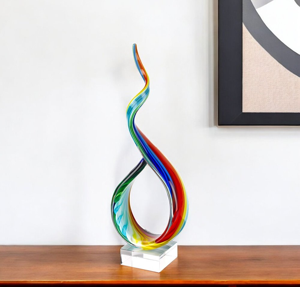 19" Rainbow Murano Glass Modern Abstract Tabletop Sculpture